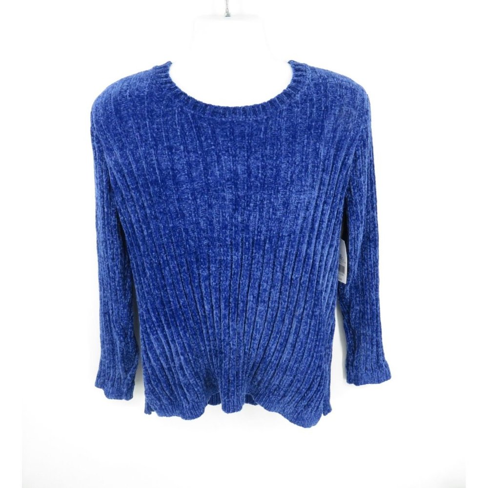 Kim Rogers Women's Ribbed Blue Tunic Sweater Large NWT $48